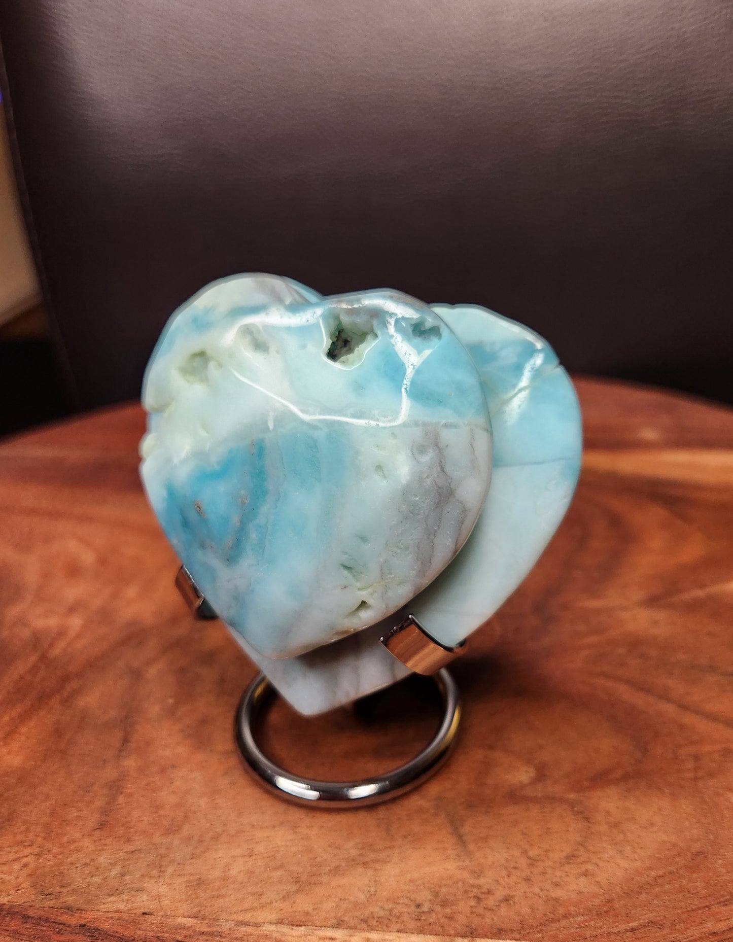 Amazonite Double Heart Carving with Stand.