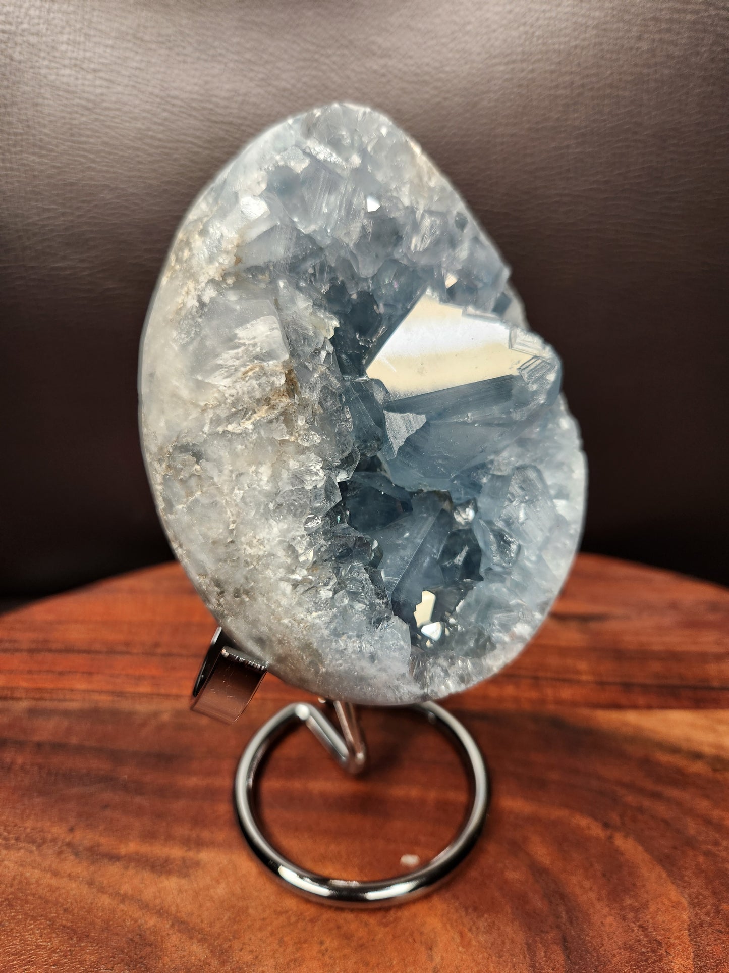 Celestite Egg Cluster with Stand