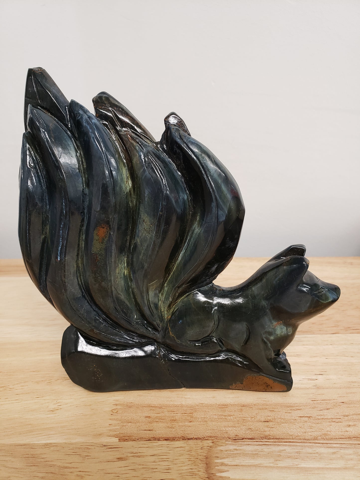 Blue Tigers Eye Ninetail Fox Carving
