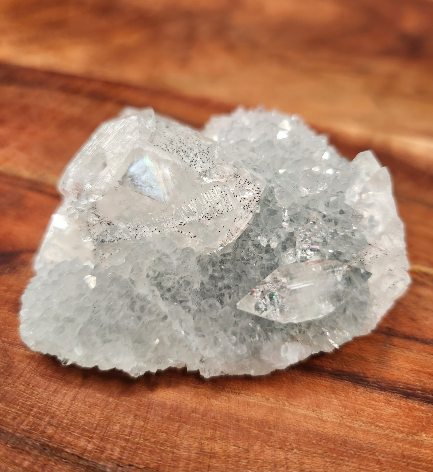 Diamond Apophylite on Calcite & Quartz Cluster Specimen