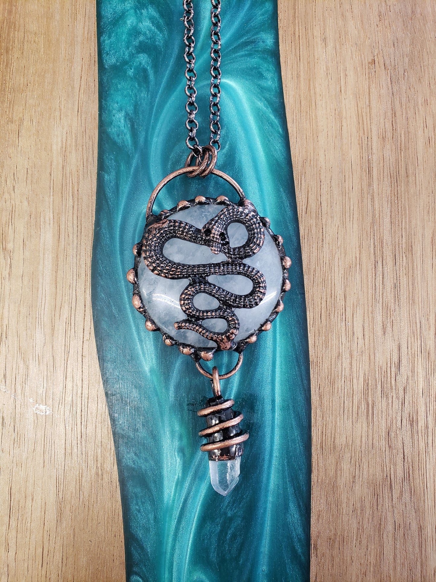 Copper Clear Quartz Snake Pendant