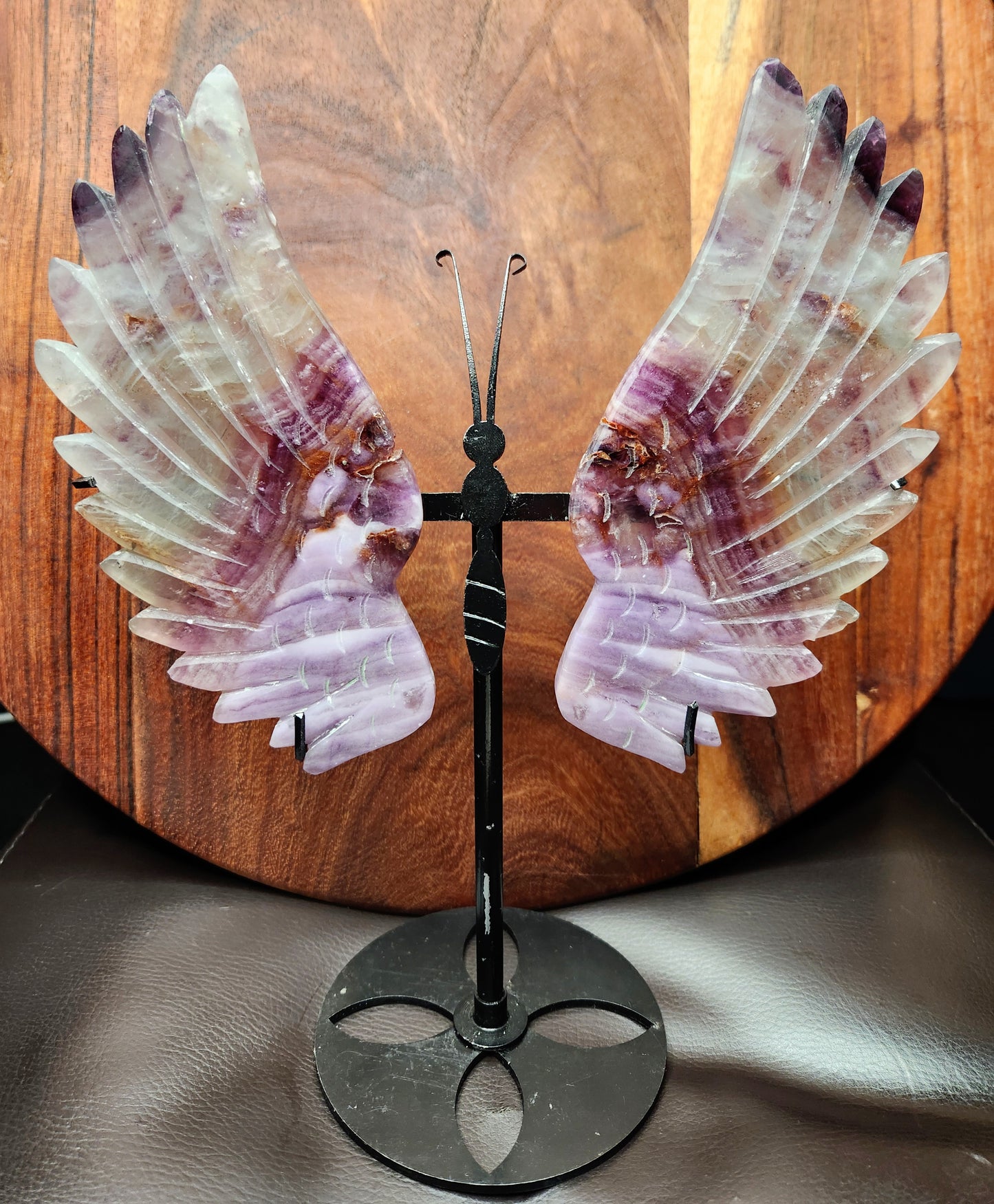 Rainbow & Silky Fluorite Butterfly Wings on Stand