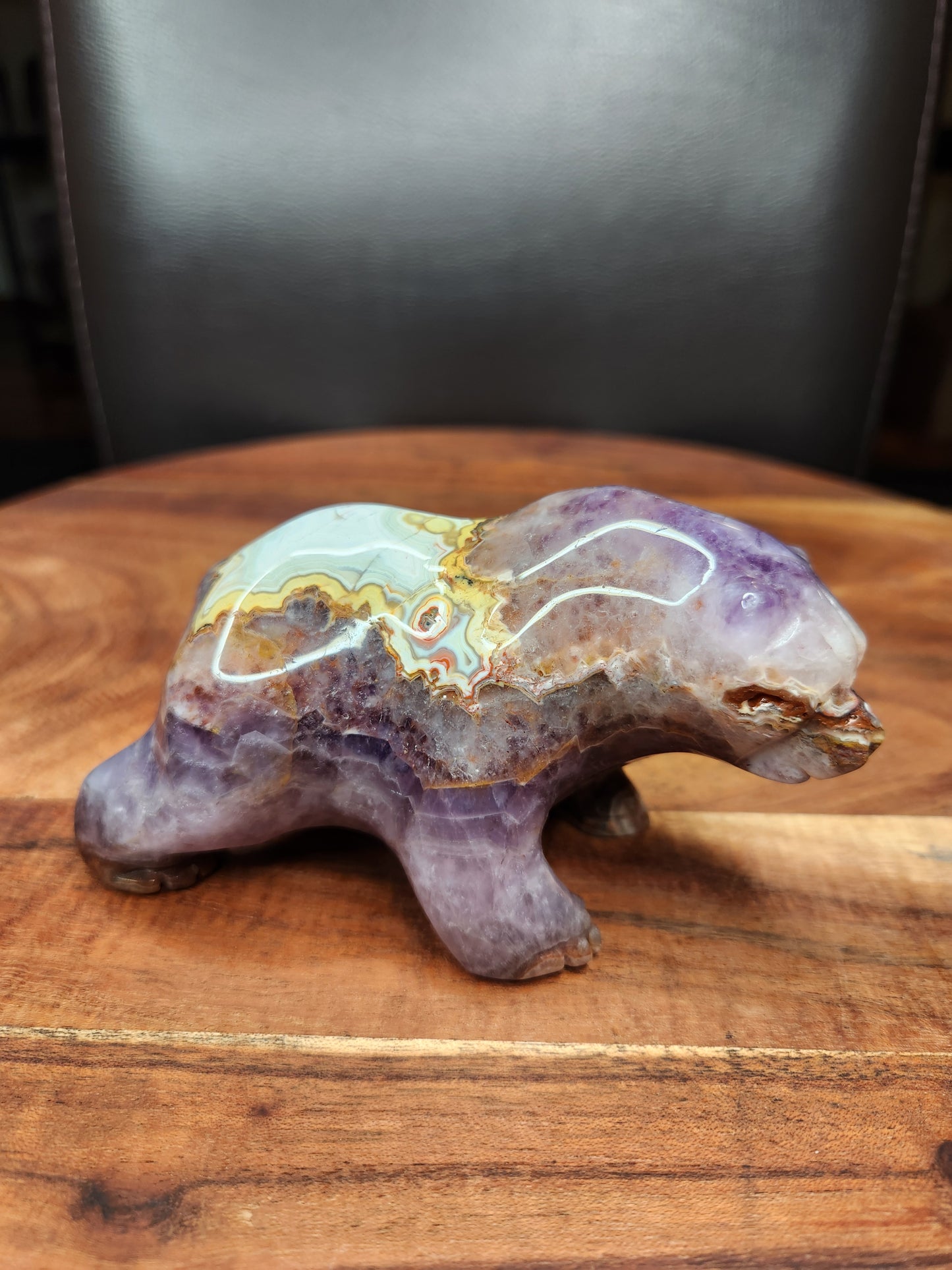 Mexican Agate & Amethyst Bear Carving