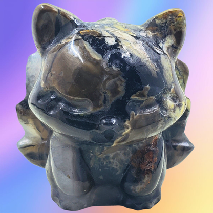 Volcano Agate Ninetails Fox Carvings