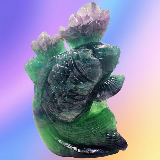 Rainbow Fluorite Fish and Flowers