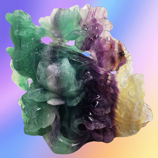 Rainbow Fluorite Phoenix with Flowers