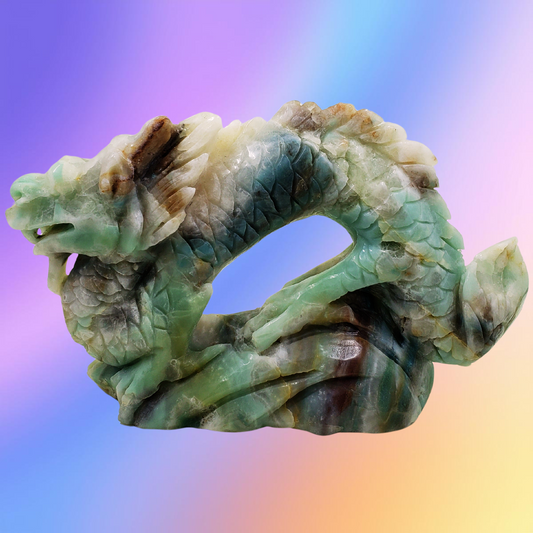 Crazy Lace Agate Chinese Dragon Carving