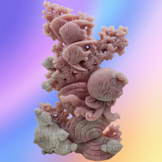 Pink Opal Sea Creatures Carving