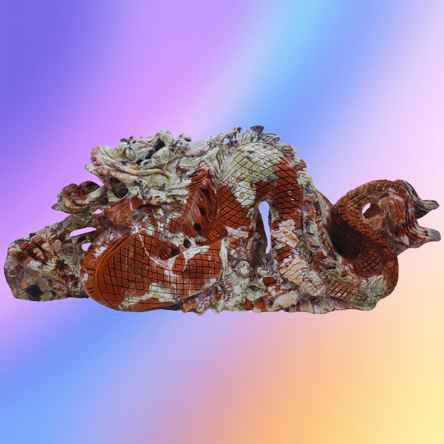 Crazy Lace Agate Chinese Dragon Carving