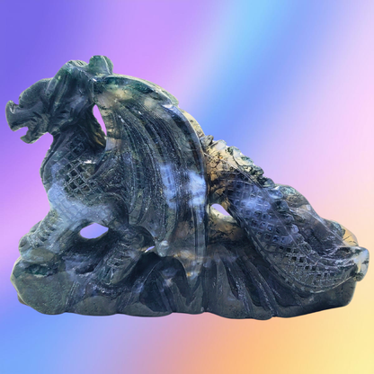 Moss Agate Mini Dragon Carving