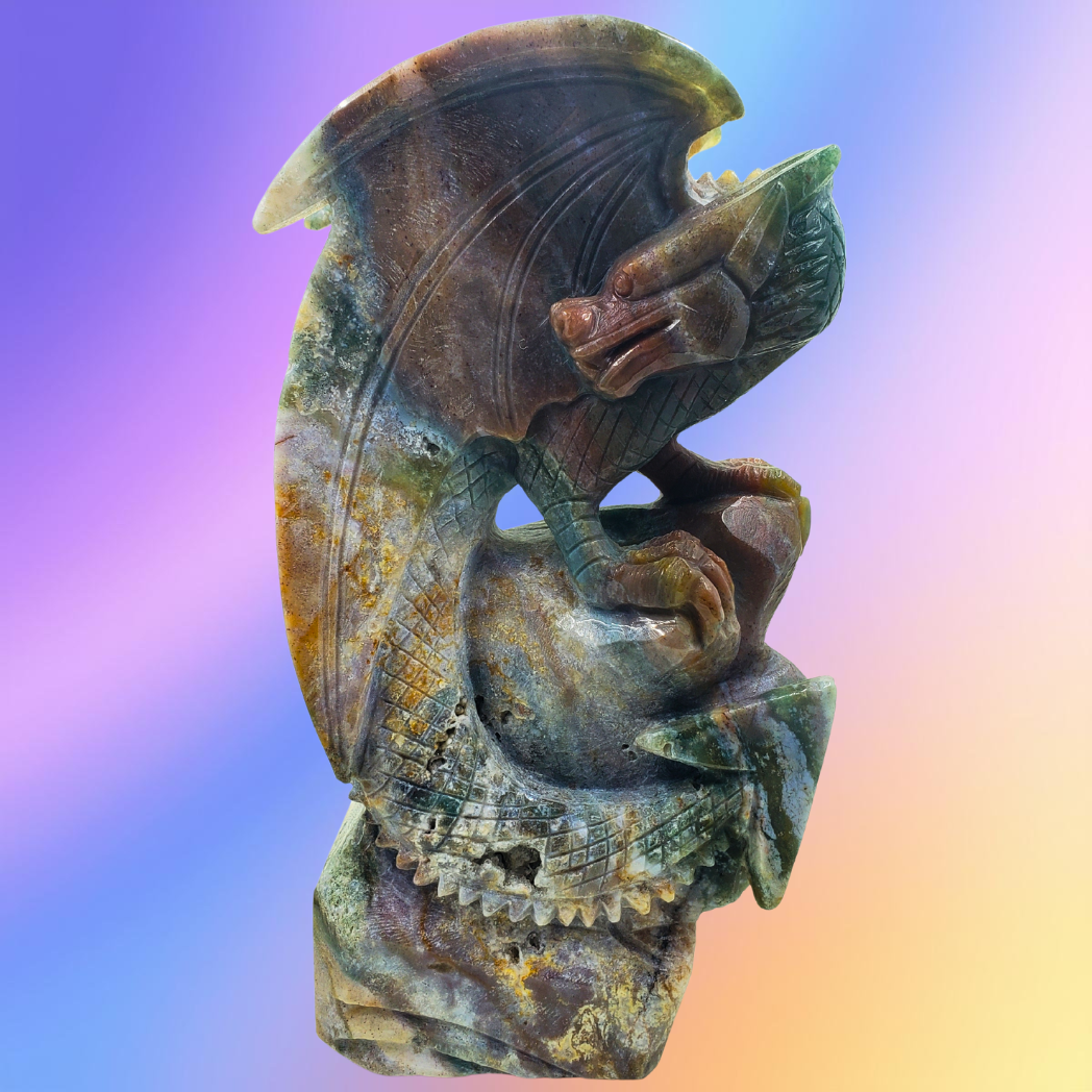 Ocean Jasper Dragon on Rock Carving