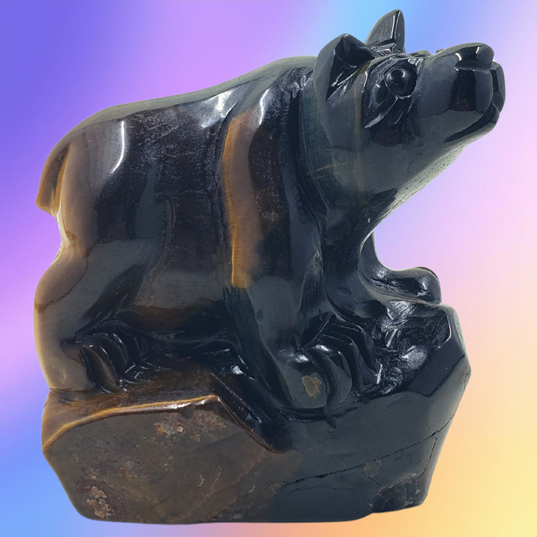 Blue and Gold Tigers Eye Bear Carving