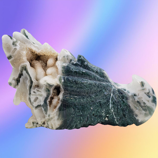 Moss Agate Dragon Head Carvings