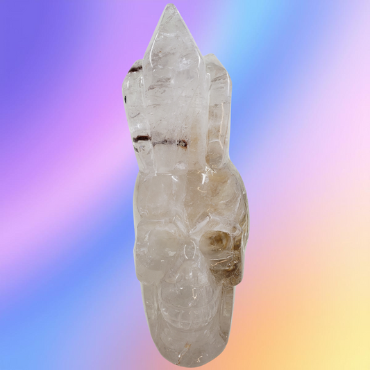 Clear Quartz Skull with Crown Carving
