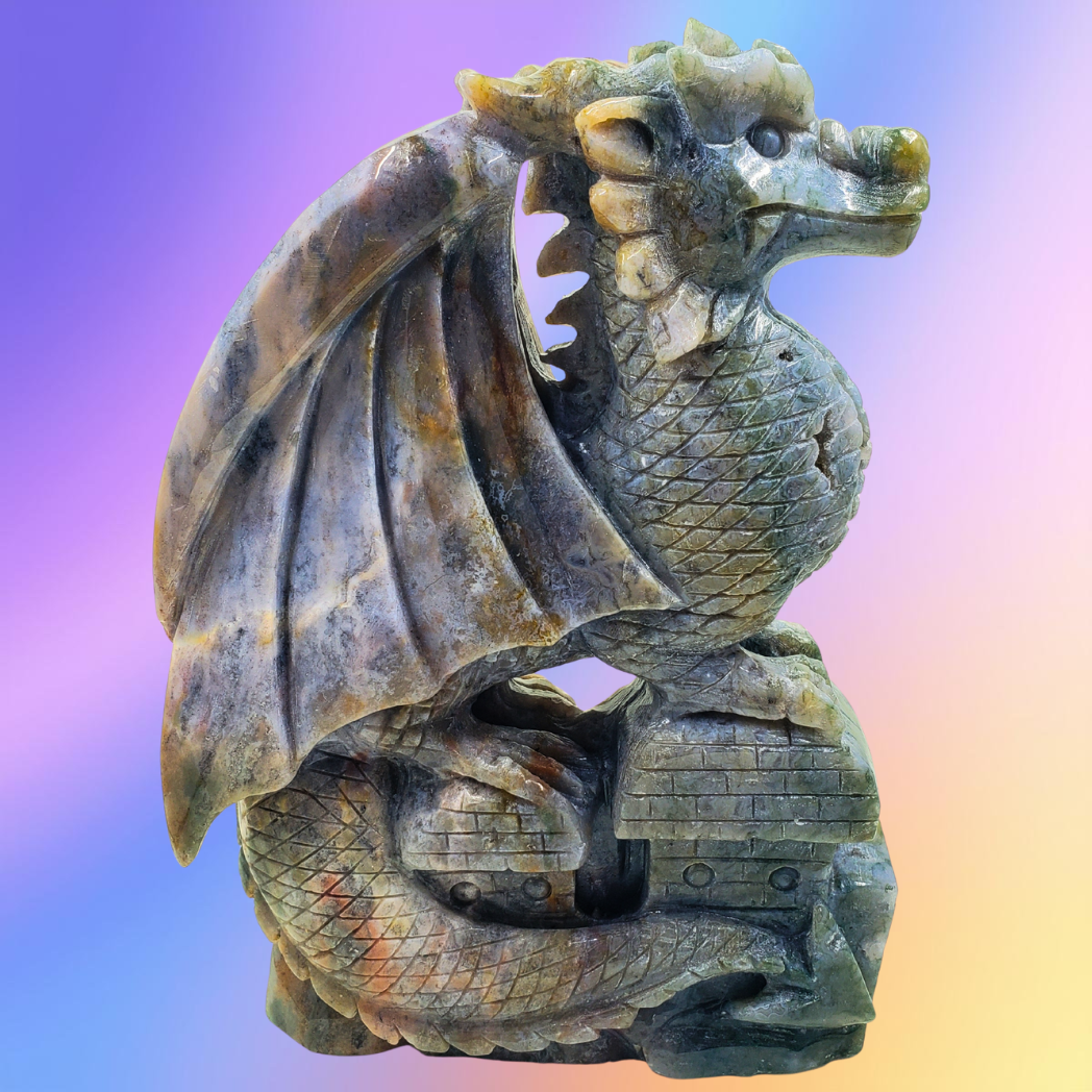 Ocean Jasper Dragon on Castle Carving
