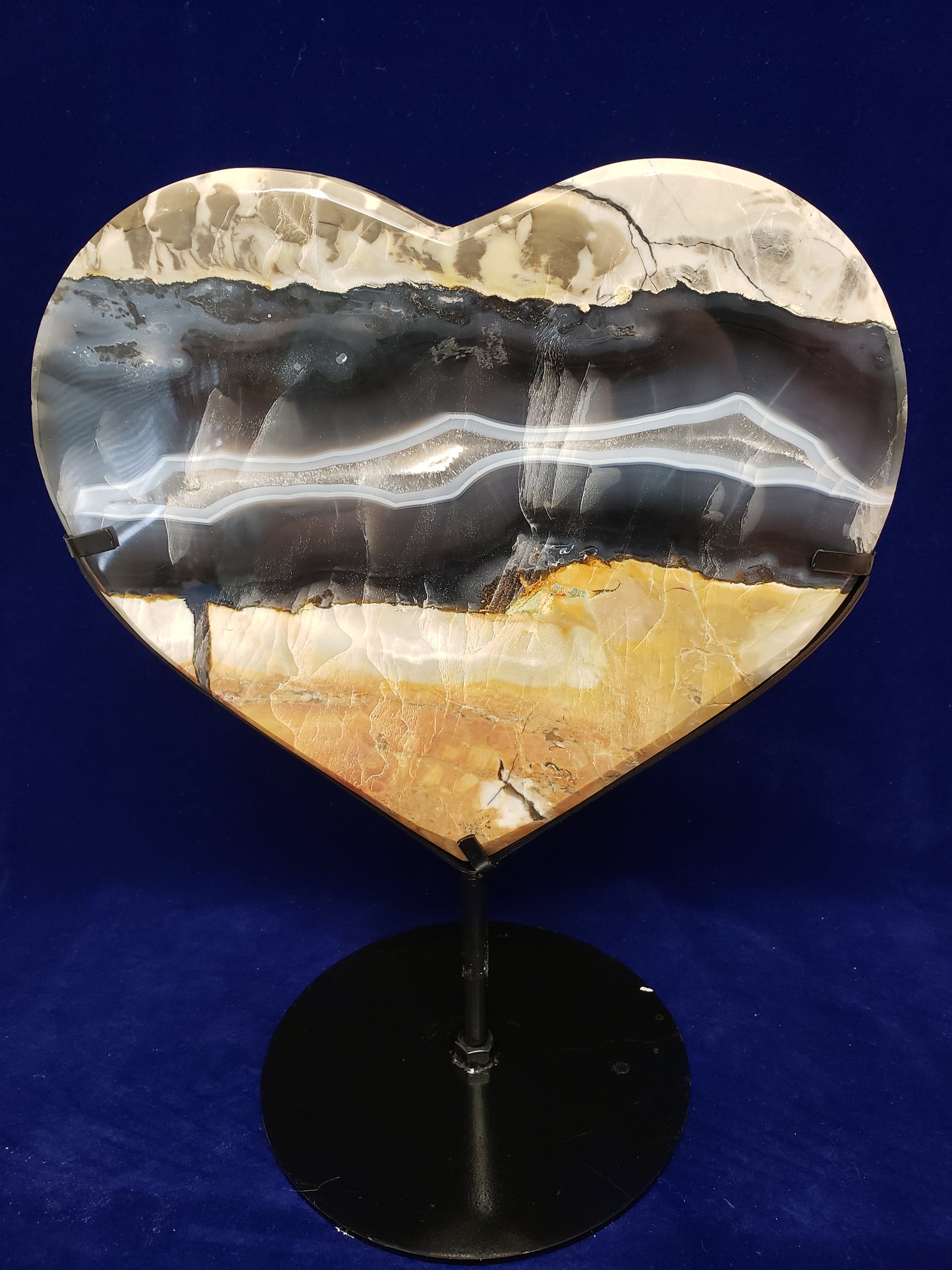 Volcano Agate Heart Carving on Stand