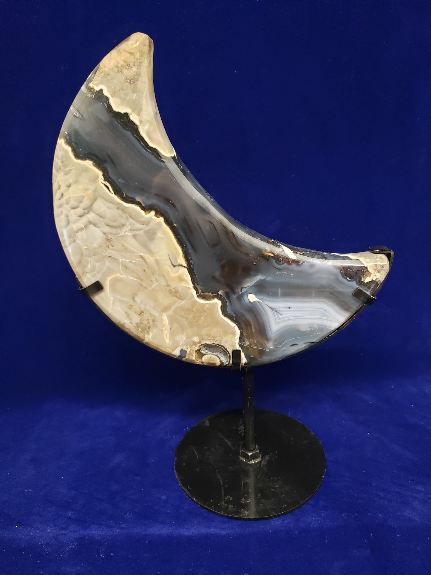 Volcano Agate Moon Carving on Stand