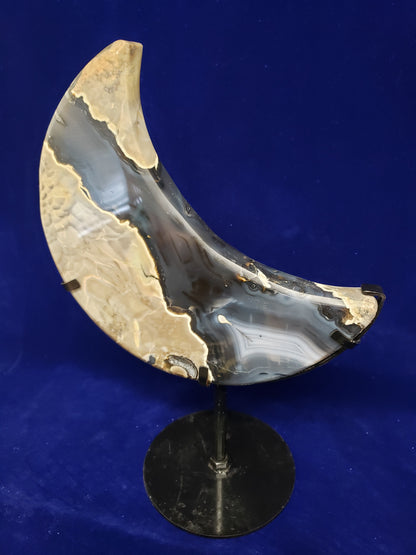 Volcano Agate Moon Carving on Stand