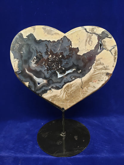 Volcano Agate L Heart Carving with Stand