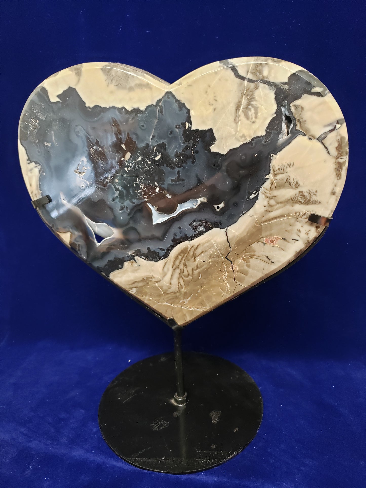Volcano Agate L Heart Carving with Stand