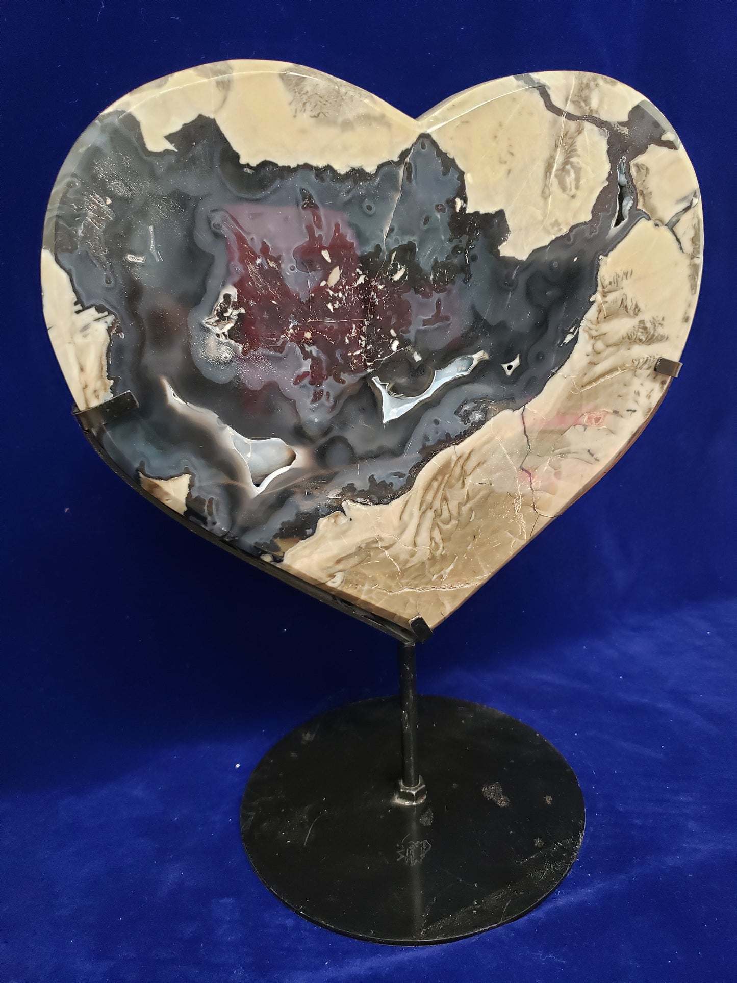 Volcano Agate L Heart Carving with Stand