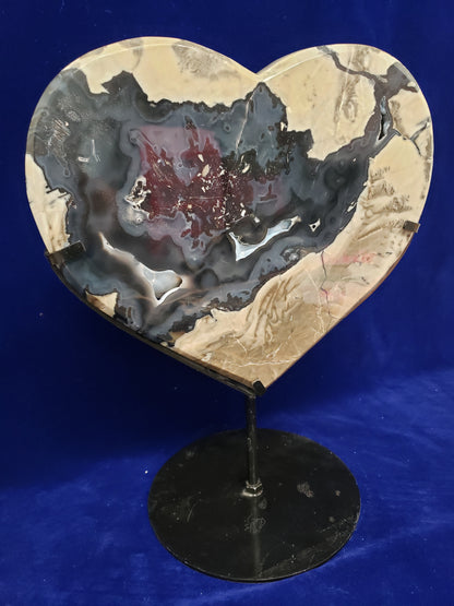 Volcano Agate L Heart Carving with Stand