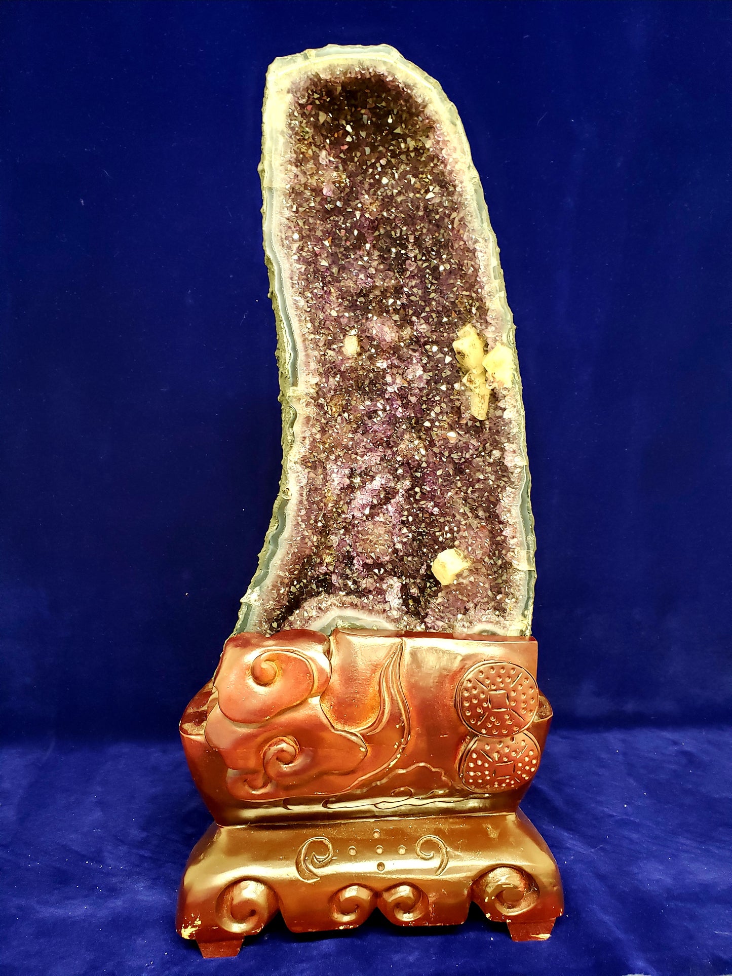 Amethyst Cave on Wood Carved Stand