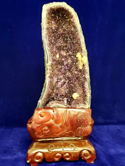 Amethyst Cathedral on Wooden Carved Stand