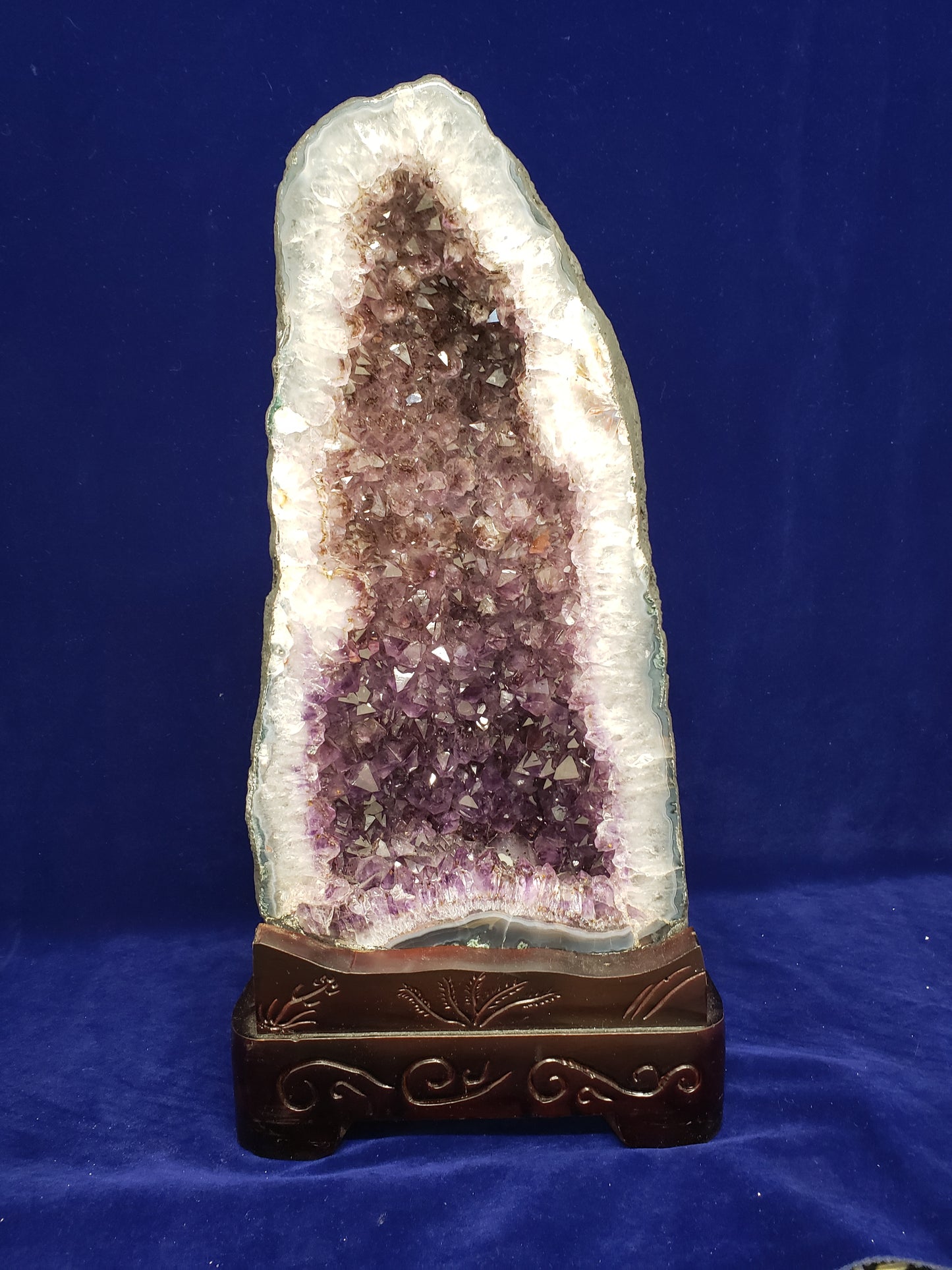 Amethyst Cave on Wood Carved Stand