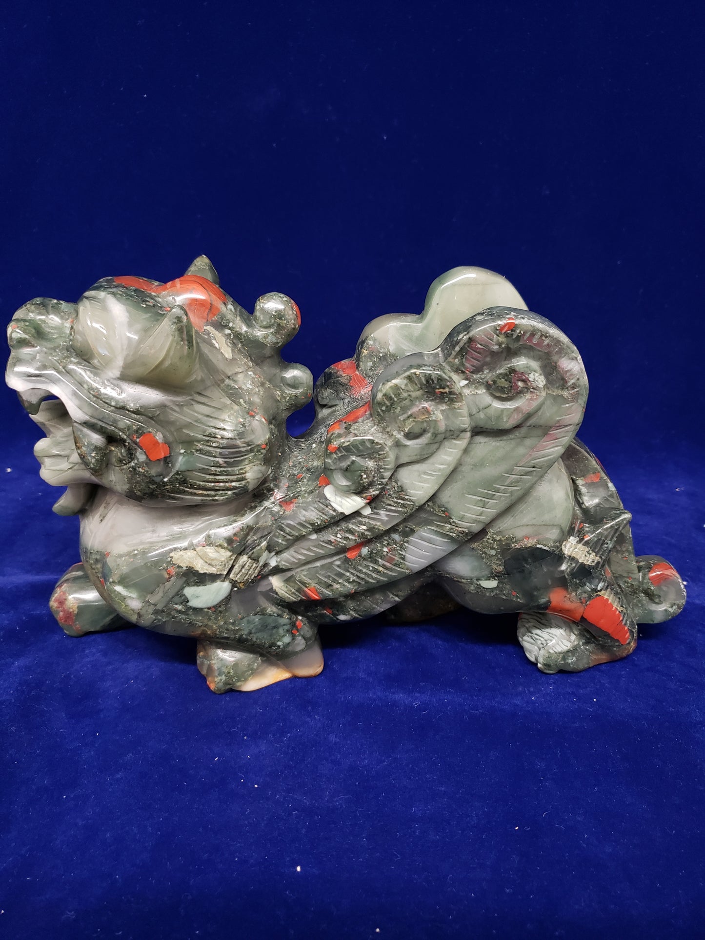 African Bloodstone Chinese Dragon Carving