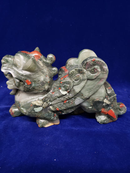 African Bloodstone Chinese Dragon Carving