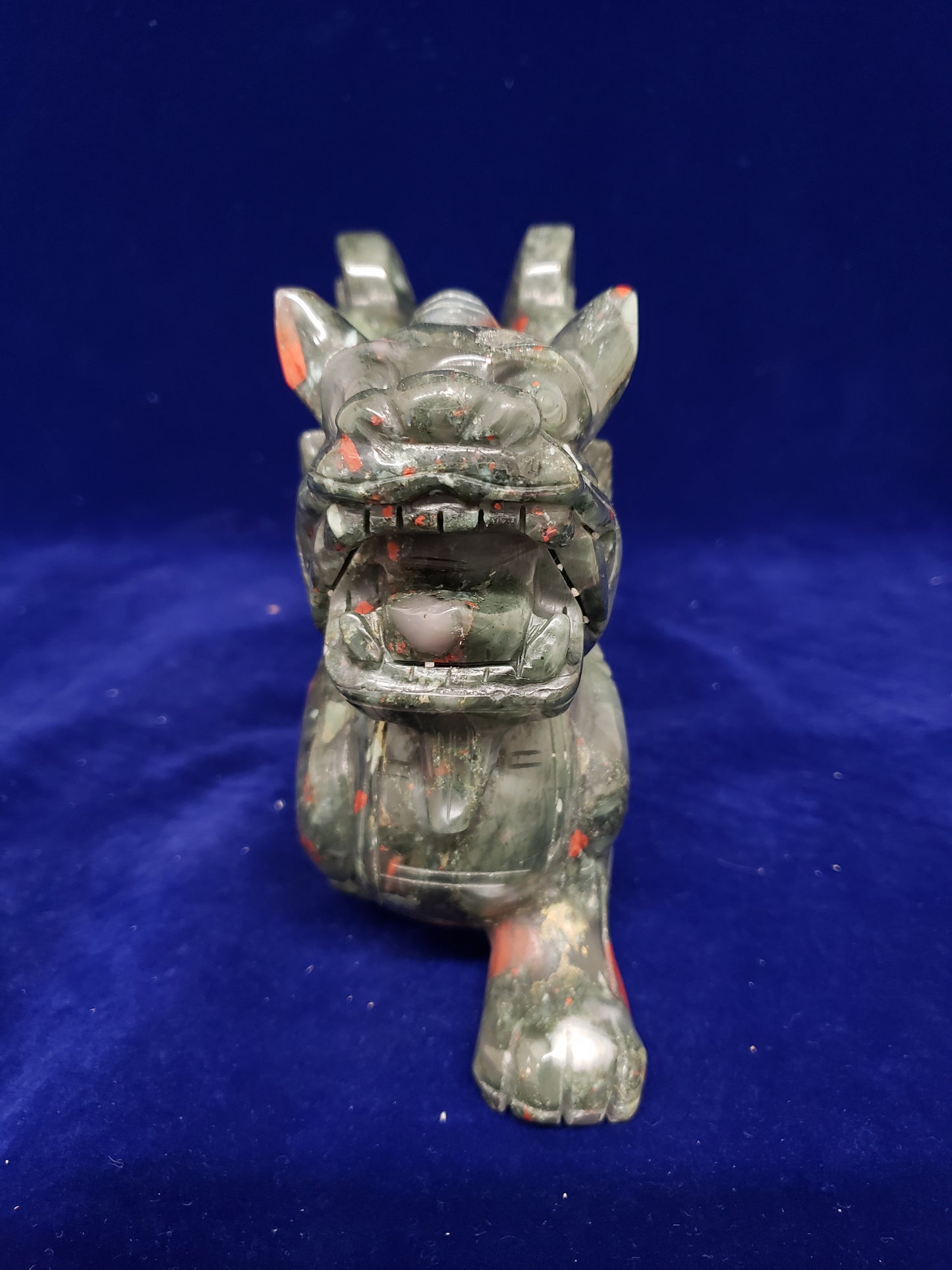 African Bloodstone Chinese Dragon Carving