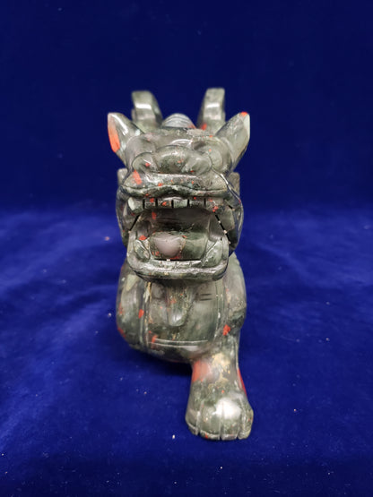 African Bloodstone Chinese Dragon Carving