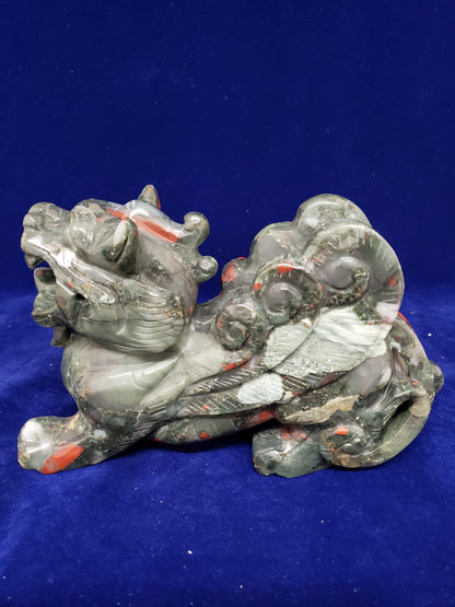 African Bloodstone Chinese Dragon Carving
