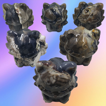 Volcano Agate Ninetails Fox Carvings