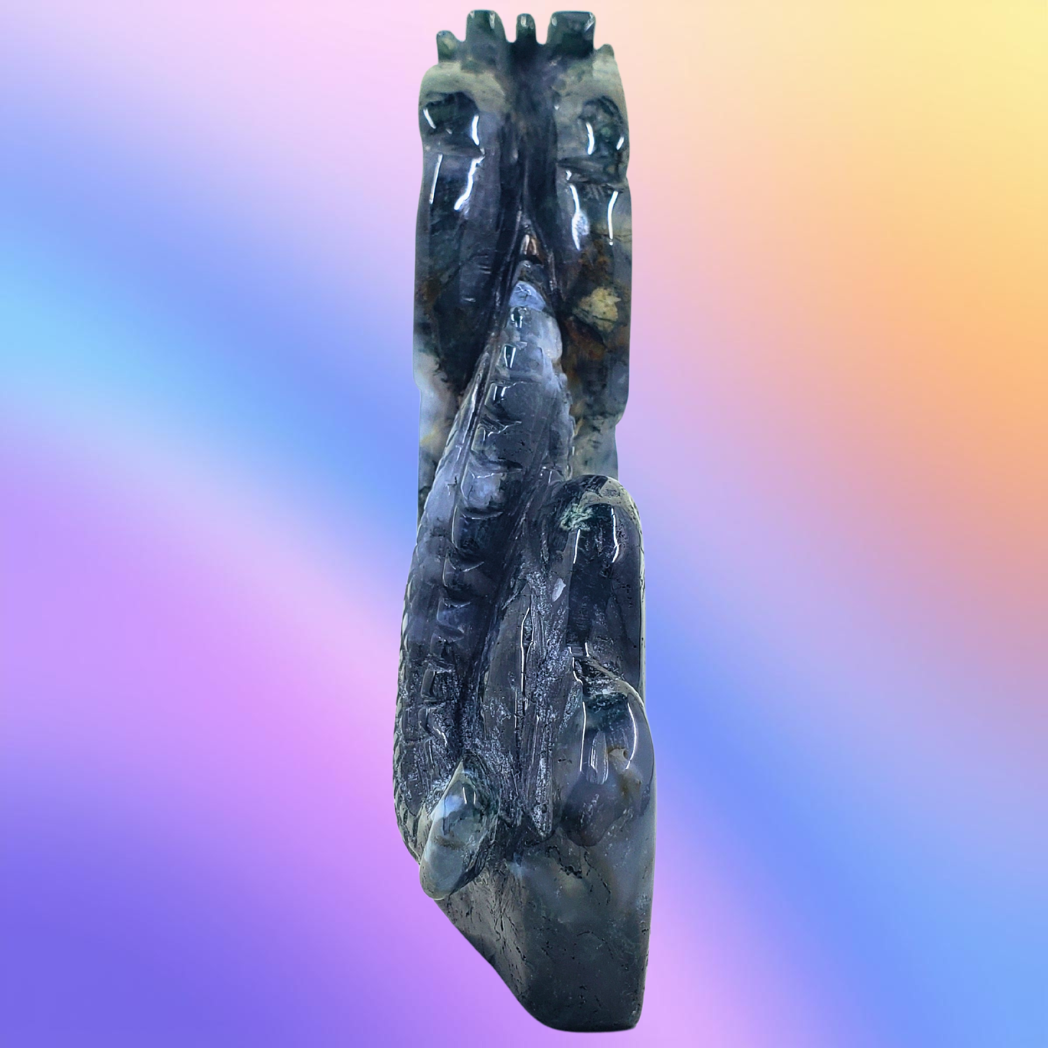 Moss Agate Mini Dragon Carving