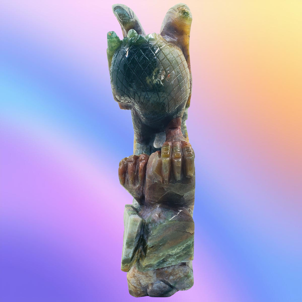 Ocean Jasper Dragon on Rock Carving