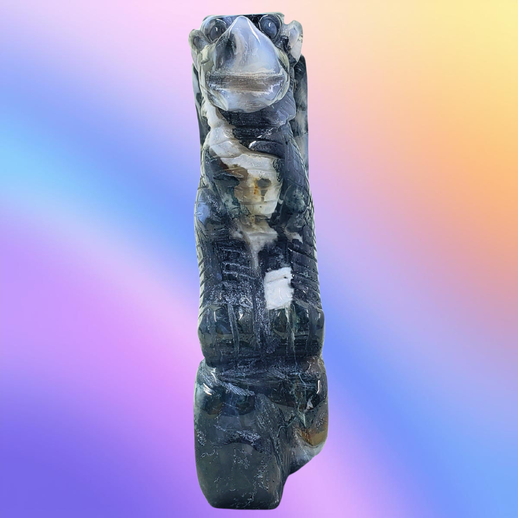 Moss Agate Mini Dragon Carving