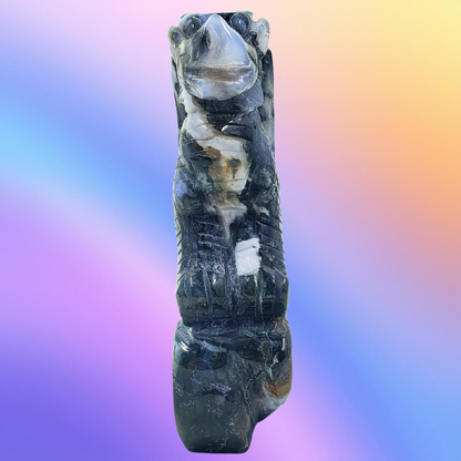 Moss Agate Mini Dragon Carving