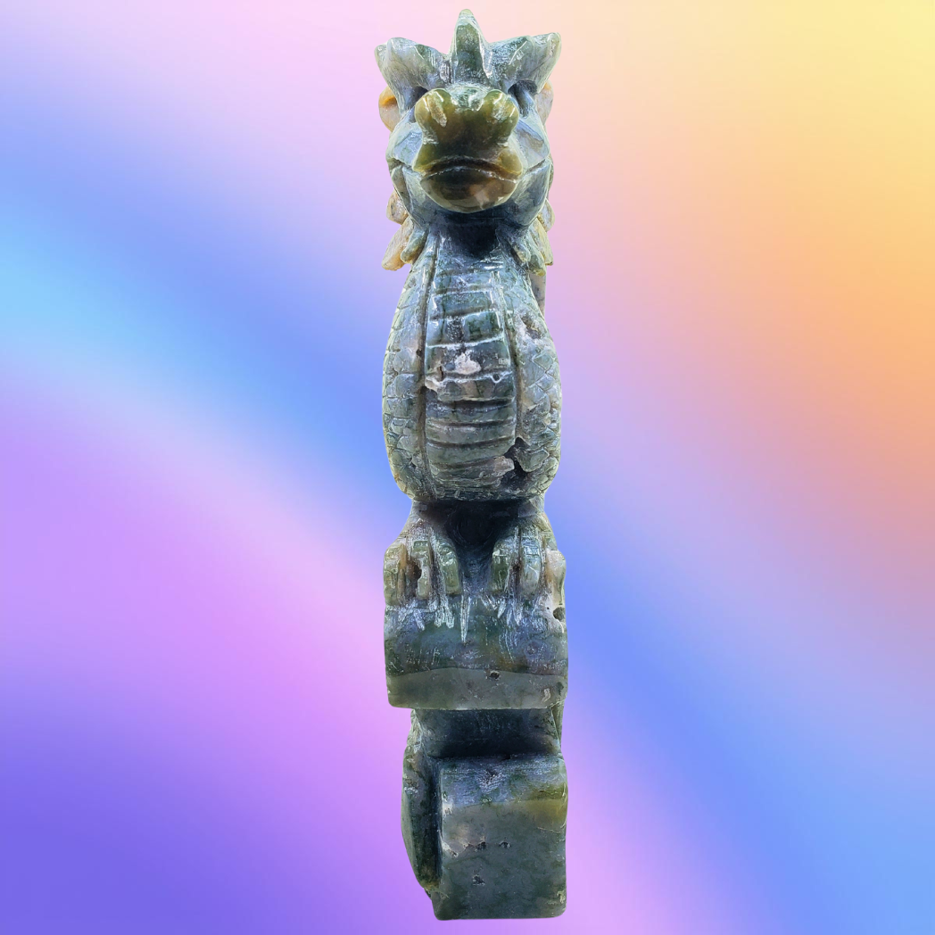 Ocean Jasper Dragon on Castle Carving