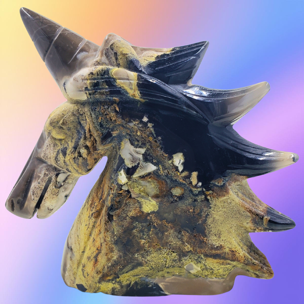 Volcano Agate Unicorn Carving