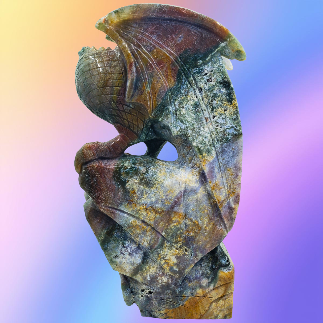 Ocean Jasper Dragon on Rock Carving