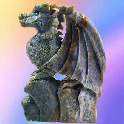 Ocean Jasper Dragon on Castle Carving
