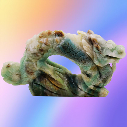 Crazy Lace Agate Chinese Dragon Carving