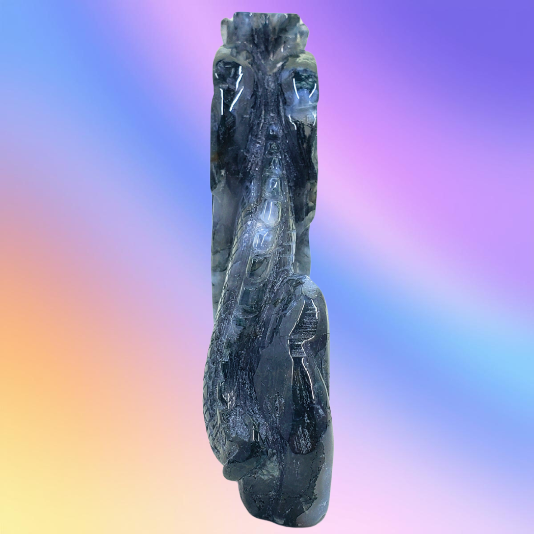 Moss Agate Mini Dragon Carving