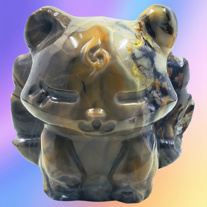 Volcano Agate Ninetails Fox Carvings