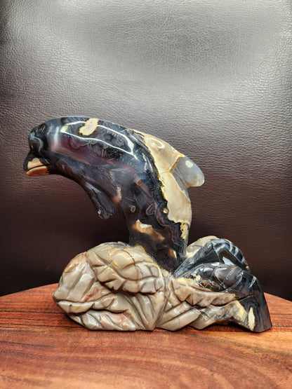 Volcano Agate Dolphin Carving