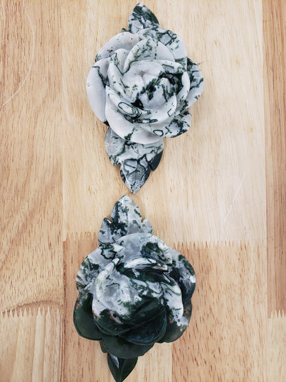 Moss Agate Flower Carving