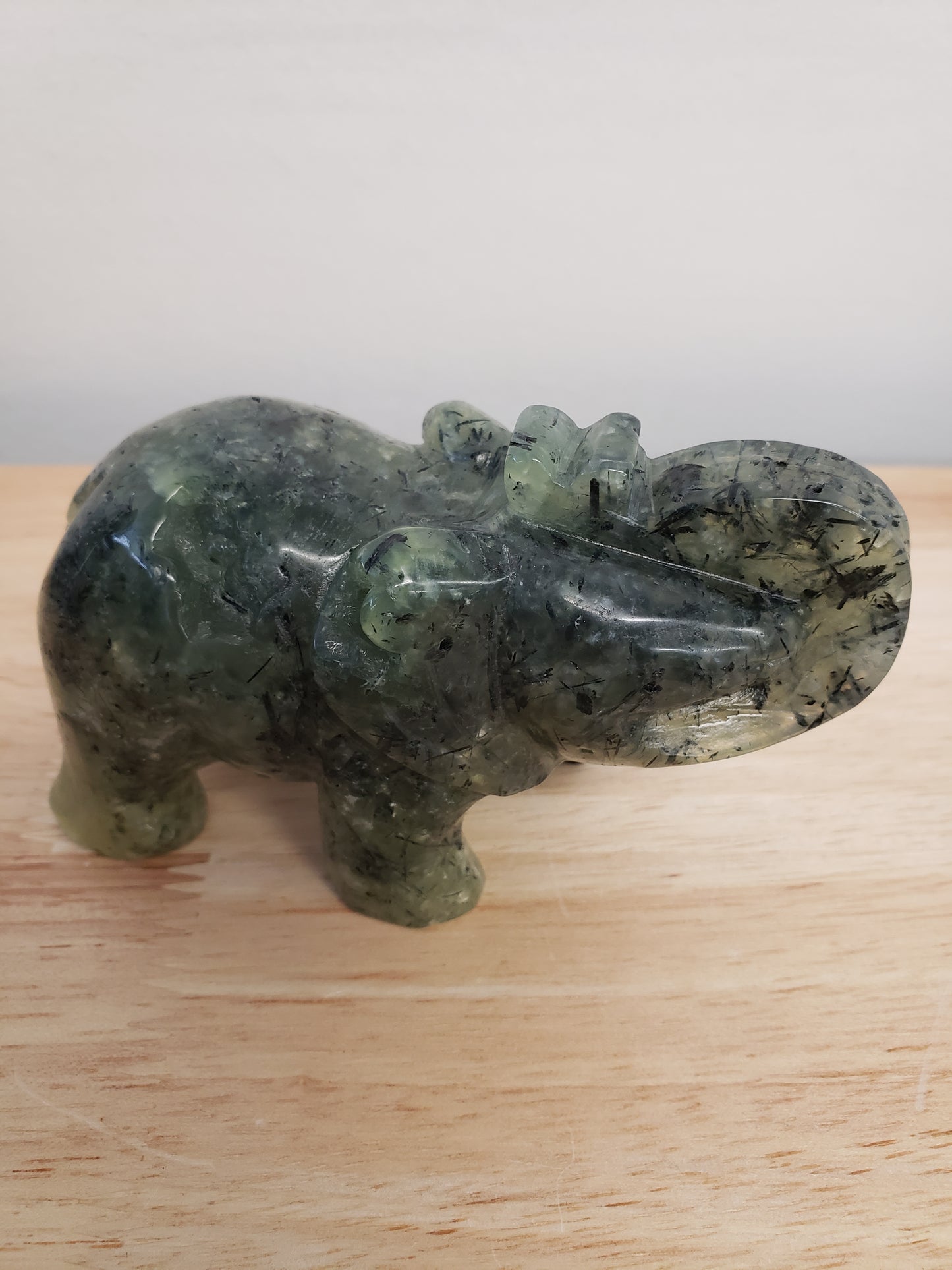 Prehnite Elephant Carving