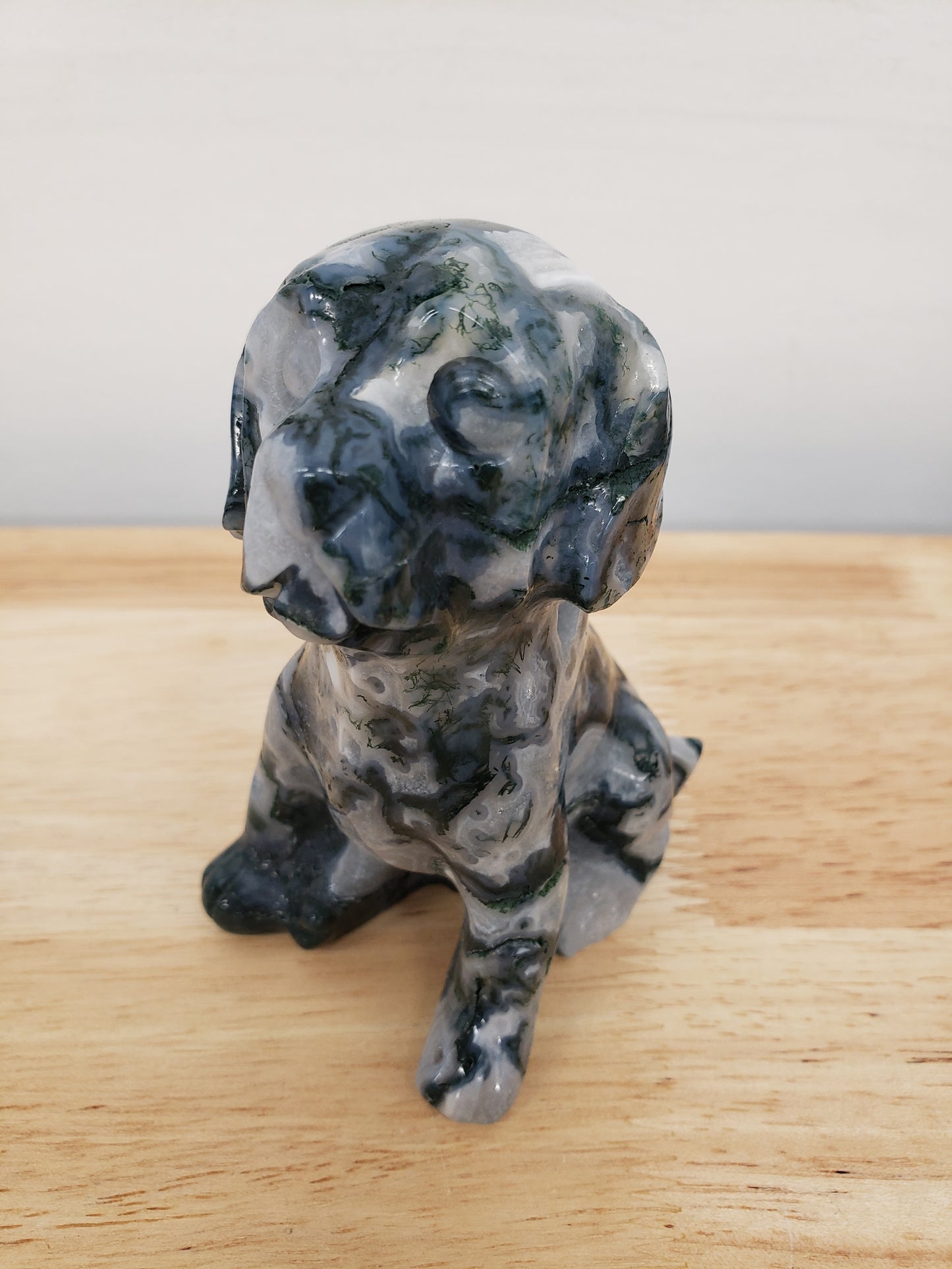 Moss Agate Dog Carving